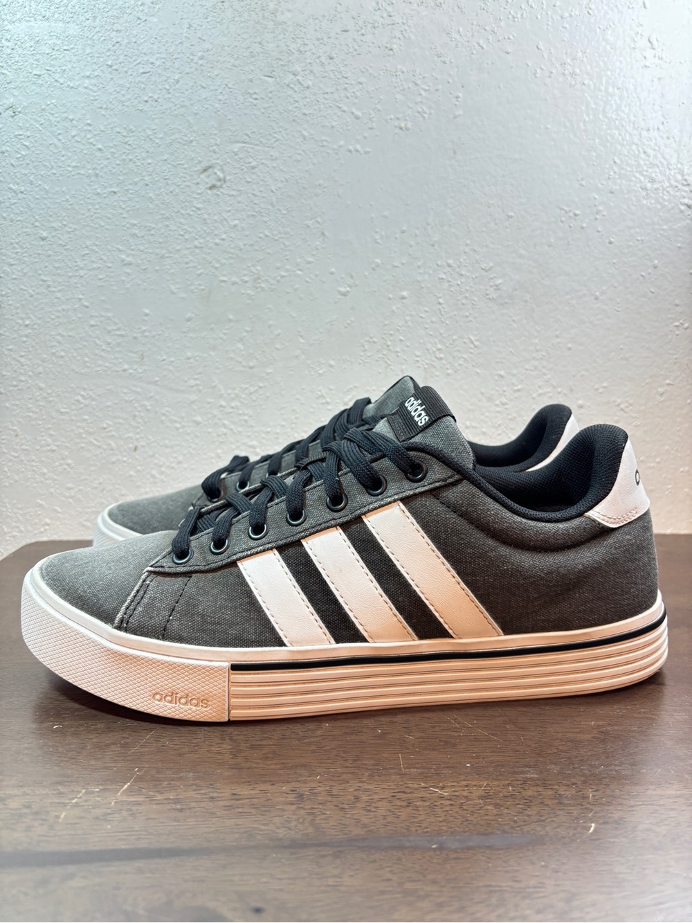 Adidas Men’s Gray Canvas Low-Top Sneakers with White Stripes